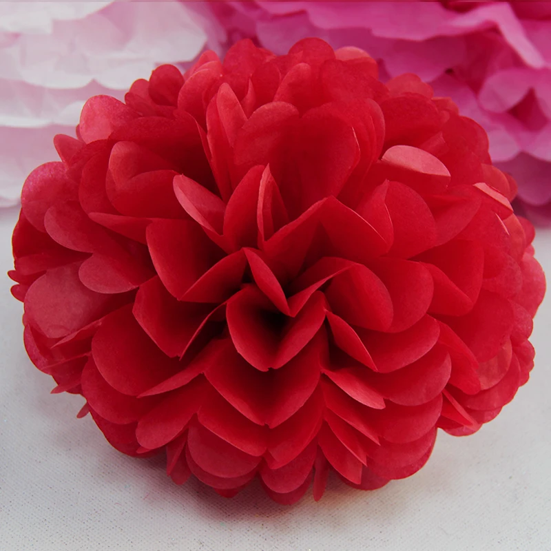 6 дюймов 15 см тканевая бумага Pom Poms цветок шар помпон для дома сад Свадьба детский душ День рождения украшение для детских поделок сделай сам - Цвет: Красный