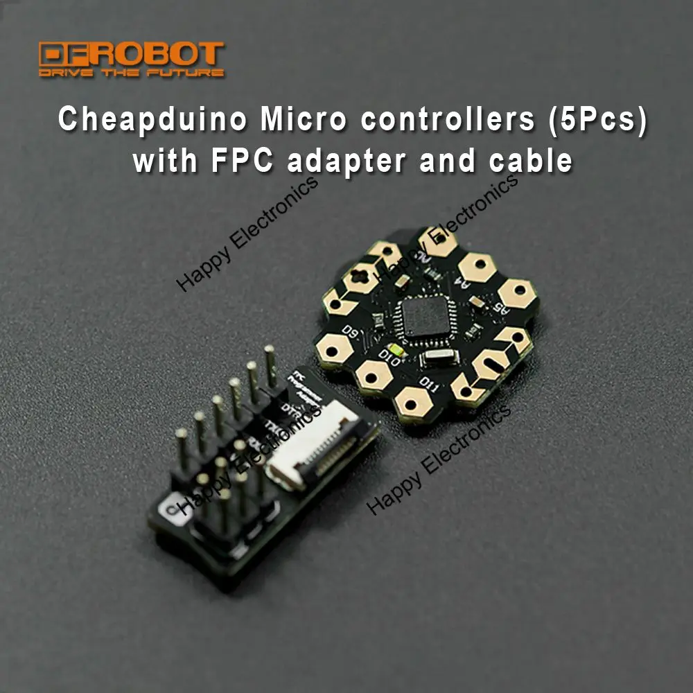 

DFRobot 5pcs Cheapduino Micro Controller + 2pcs standard 10p Fpc programming Cable + FPC adapter Compatible with Arduino ATmega8