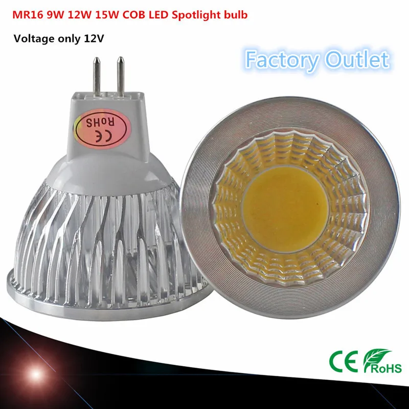

High Power Lampada Led MR16 COB 9W 12W 15W Led Cob Spotlight Warm Cool White MR 16 12V Bulb Lamp Warm/Cool