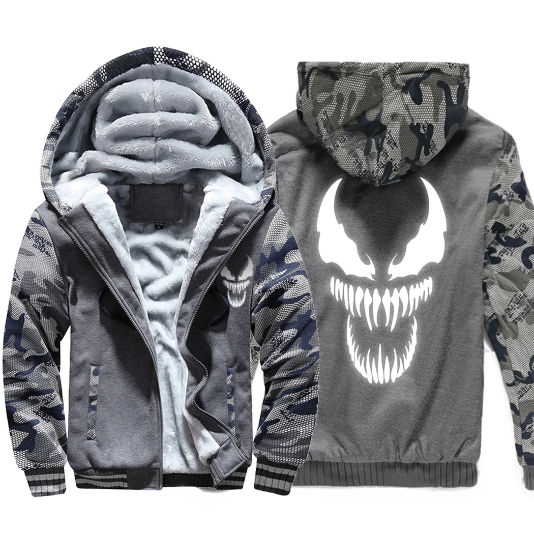 السم هوديس الرجال فيلم ليلة توهج قمصان سويت شيرت بقلنسوة المتناثرة معطف الشتاء سميكة جاكيت من الصوف بارد قضية Noctilucent الشارع الشهير