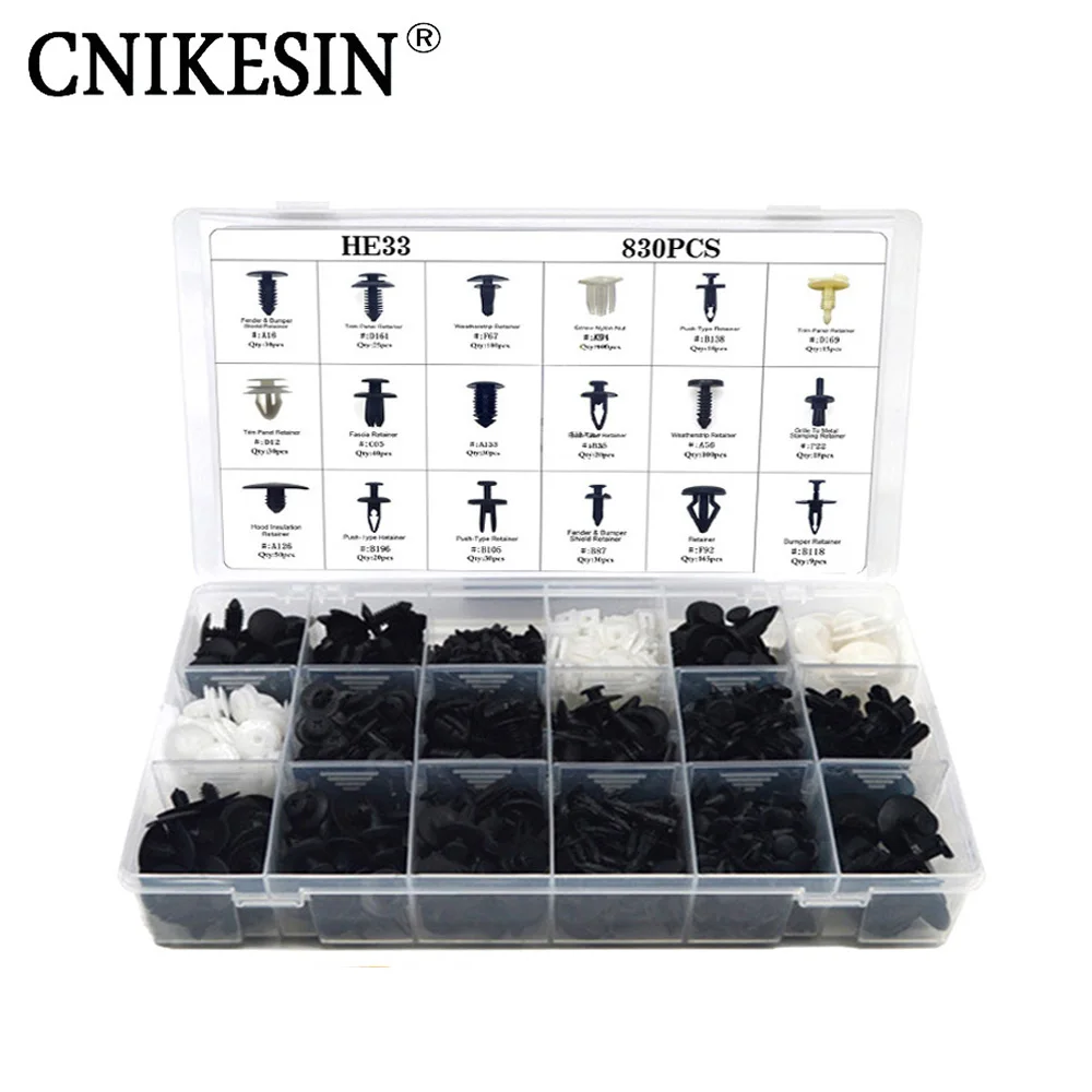 

CNIKESIN 830PCS Mixed Auto Fastener Universal Car Boxed Packing Clip Fender Fixed Clamp Trunk Fastener for Ford NISSAN