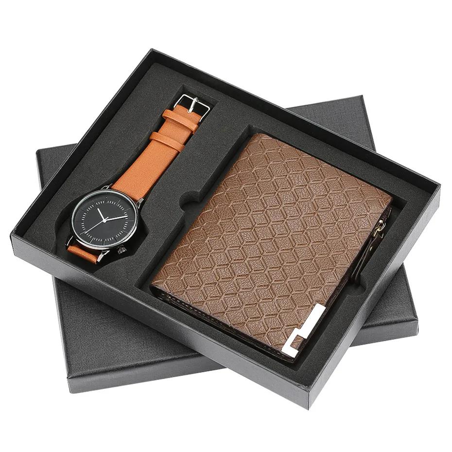 

Fashion Watches Men Relogio Masculino Quartz Wrist Watch Minimalist Men's Watches Gift Leather Bangle Wristwatch Wallet Gift Set