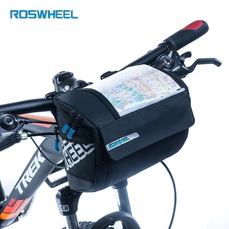 ROSWHEEL 3L Bicycle Handlebar Bag MTB Road Cycling Front bar Pannier Pouch 400D PVC Map Bags Basket Bike Accessories