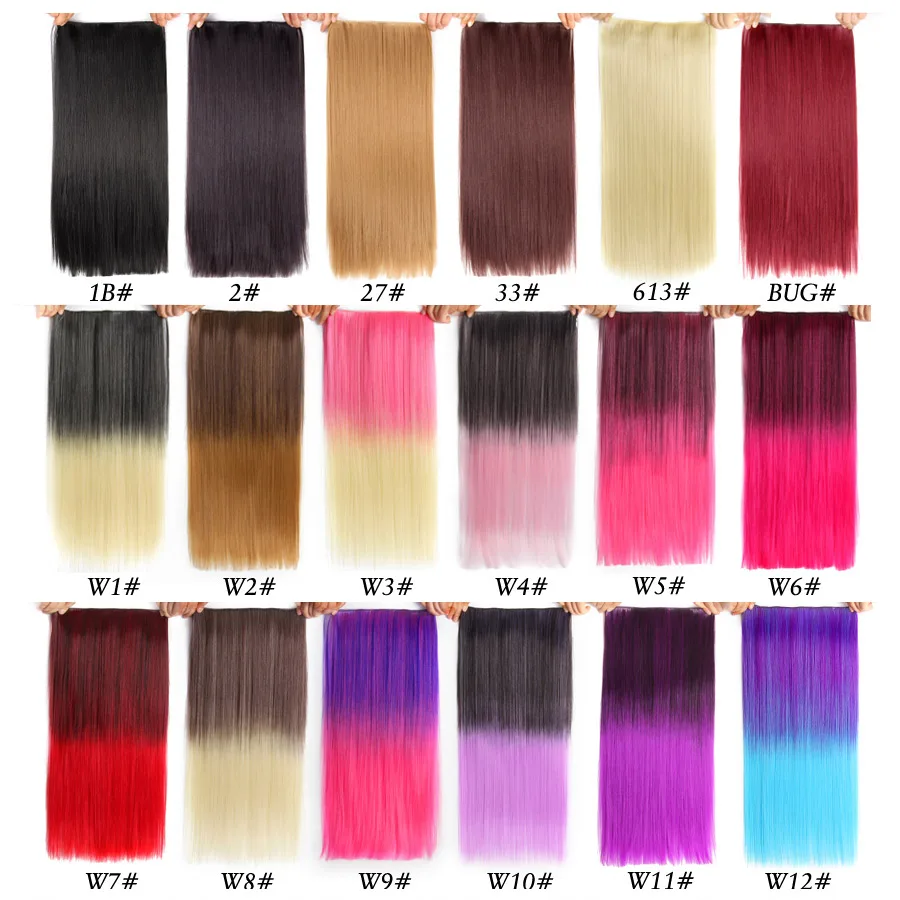 Leeons, 5 клипсов, волосы для наращивания, шелковистые, длинные, прямые синтетические шиньоны, искусственные накладные волосы, розовые, с эффектом омбре, 26 цветов, 22 дюйма