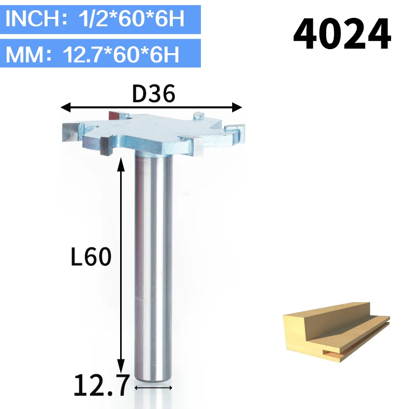 HUHAO 1 шт. 1/" хвостовик Т-образный долбежный деревообрабатывающий резак промышленного класса 6 флейт фрезы для дерева Инструмент Фреза - Длина режущей кромки: 4024