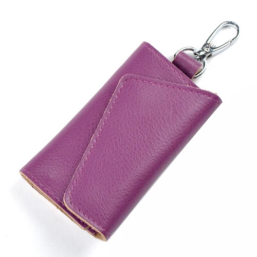 Корова Разделение держатель для ключей кожаные с держатель для карт ключевой бумажник моды сплошной узор случае ключ - Цвет: Фиолетовый