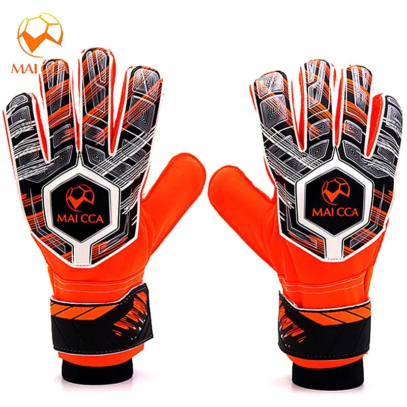 Профессиональная защита пальцев футбольные вратарские перчатки детские футбольные перчатки утолщенные латексные футбольные Вратарские тренировочные перчатки - Цвет: Orange