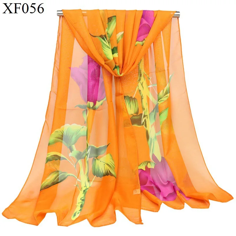 Женский шифоновый шарф, летние пляжные шали, тонкий цветной шарф-шаль с принтом 160x50 см - Цвет: WX-XF056 orange
