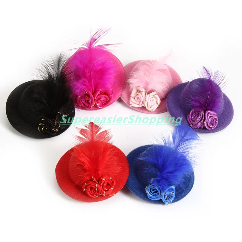 

6pcs/lot Mini Hair Clip Fascinator Gold Line Rose Feather Hat Clip Party Hat Ball Top Cap Women Girls Headwear Hair Accessories