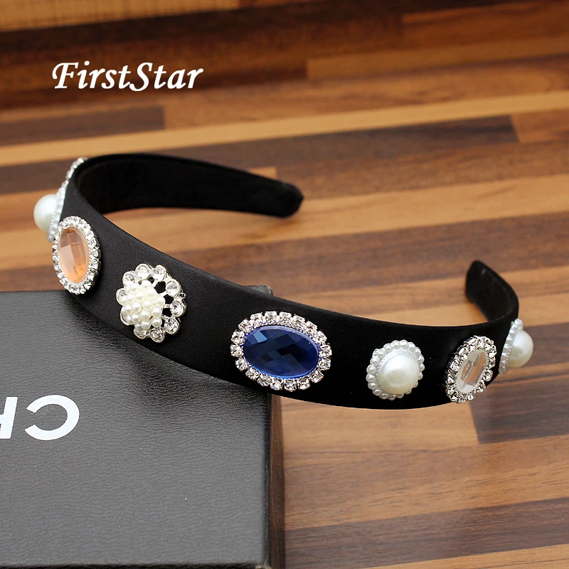 

FirstStar Vintage Hair Accessories Baroque Pearl Hair Band Floral Red Rhinestone Crystal Headband For Women Headdress Headpiece