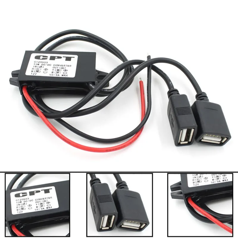 DC 12V до 5V 3A адаптер питания для машины, лодки, мотоцикла двойной USB зарядное устройство питания USB зарядное устройство аксессуары для мотоциклов