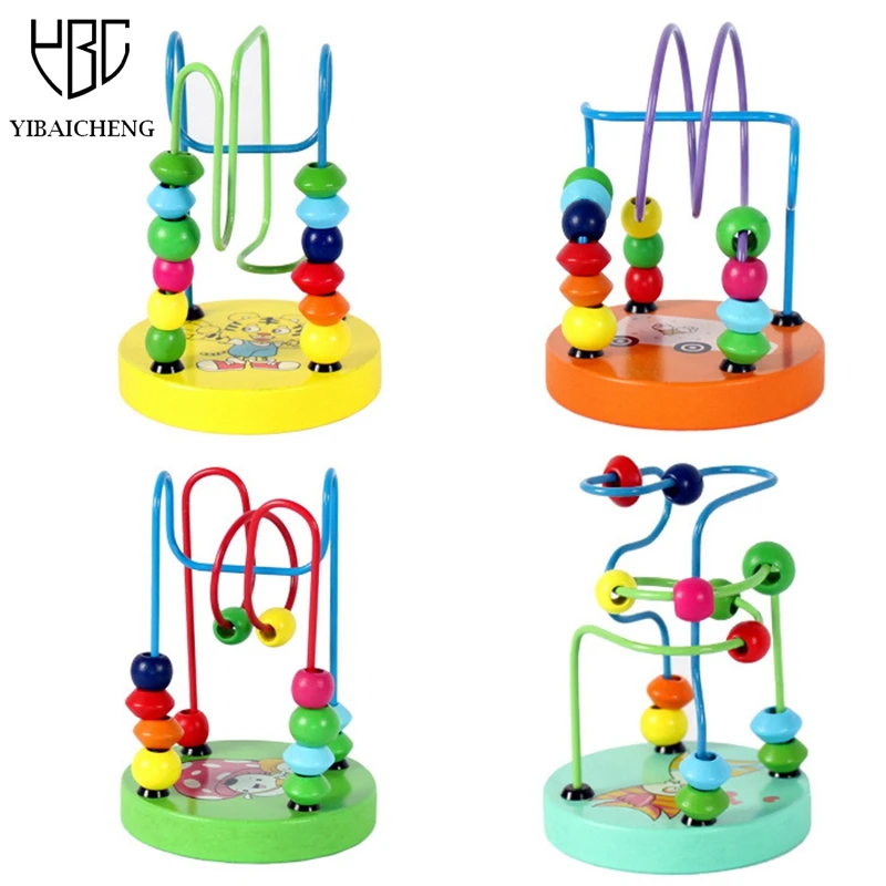 Wooden Mini Bead Maze Tiger Around Beads Eco Friendly Building blocks Toys For Baby Children Montessori Early Educational Blocks baby-building-blocks-wooden