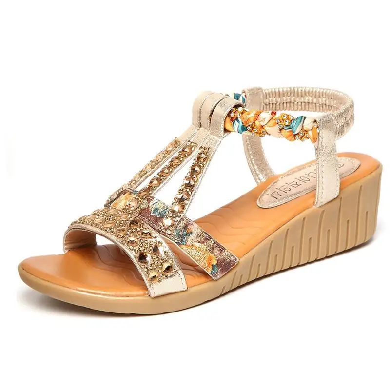 

Bohemian Gladiator Sandals Women Comfort Summer Wedges Shoes for Women Casual Anti-skid Soft Leather Gold Sandalias Mujer 2019