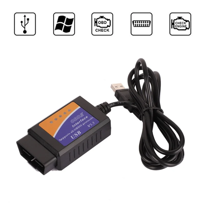 ELM327 USB V1.5 OBD2 автомобильный диагностический интерфейс сканер ELM 327 V 1,5 OBDII диагностический инструмент ELM-327 OBD 2 Код считыватель сканер