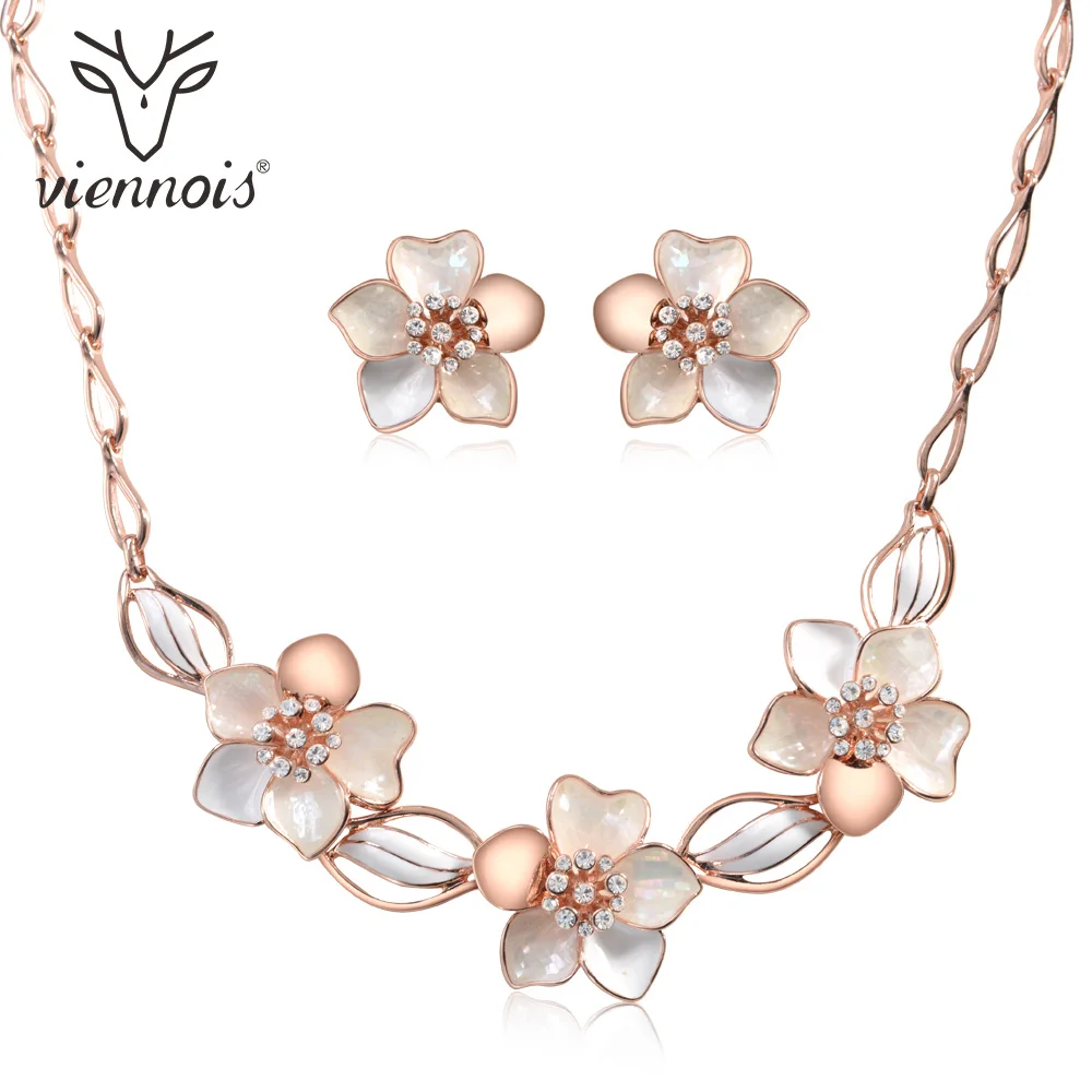 

Viennois Wedding Jewelry Set For women Rhinestone Sea Shell Pieces Earrings Necklace Set Bridal Jewelry Set