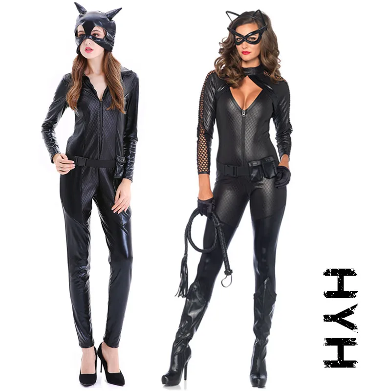 2018 New adult Costume Cat Woman Leather Jumpsuit Night Prowler Sexy