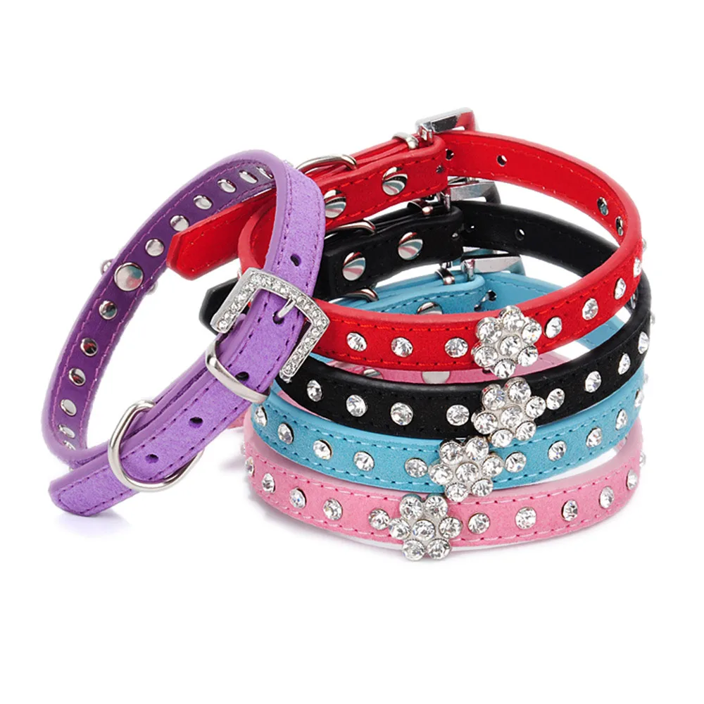 PipiFren Small Dogs Collars Puppy Genuine leather Chihuahua Rhinestone