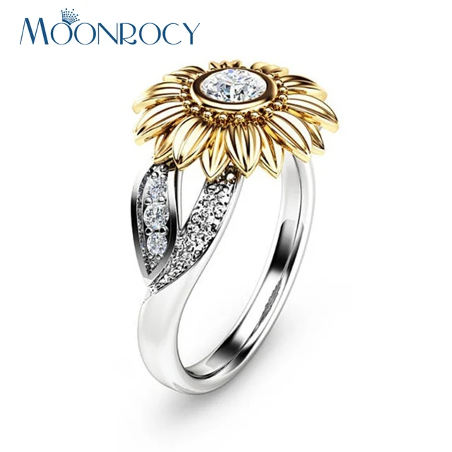 MOONROCY Drop Shipping Cubic Zirconia Jewelry Wholesale Silver Color Cute Sunflo MOONROCY Drop Shipping Cubic Zirconia Jewelry Wholesale Silver Color Cute Sunflo