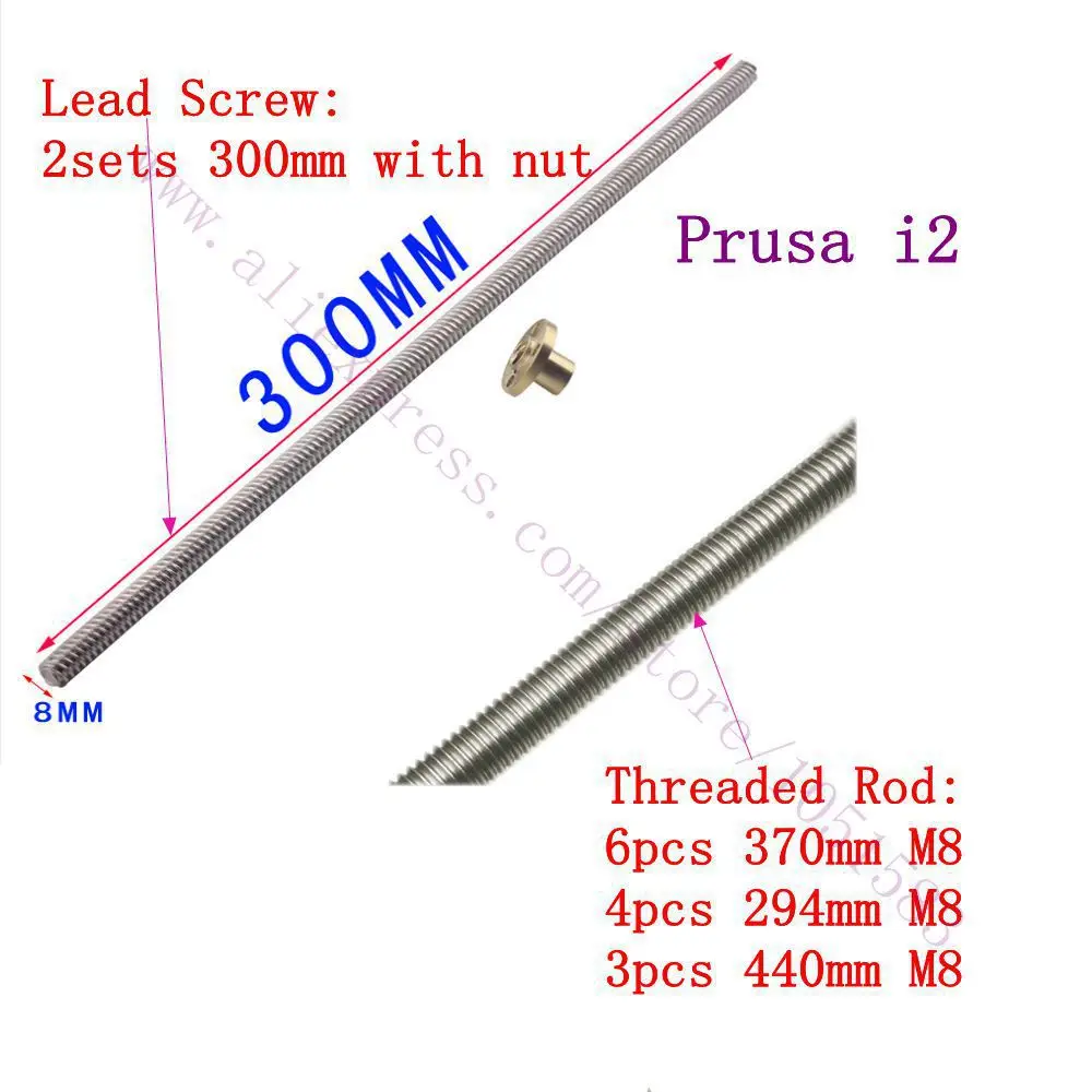 One Set Prusa i2 Threaded Rods Set, Reprap Prusa Mendel iteration 2 / Prusa i2 Threaded Rods And Lead Screws Set