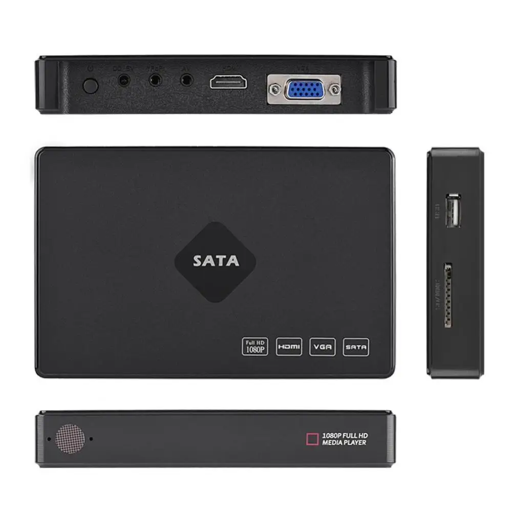 Мини Full HD 1080P 2 5 дюймовый SATA HDD плеер Видео Аудио медиаплеер 80G (100 240 V)