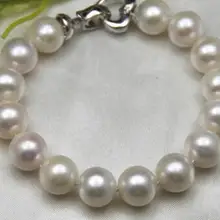 > Благородные Ювелирные изделия 9-10 мм натуральный пресноводный великолепный круглый белый жемчужный браслет 7,5-8 дюймов