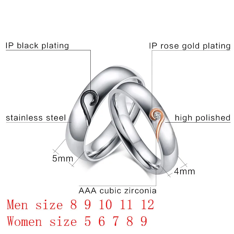 Vnox Пару Кольцо для Для женщин Для мужчин Нержавеющая сталь Сердце обещание украшения для 2 шт