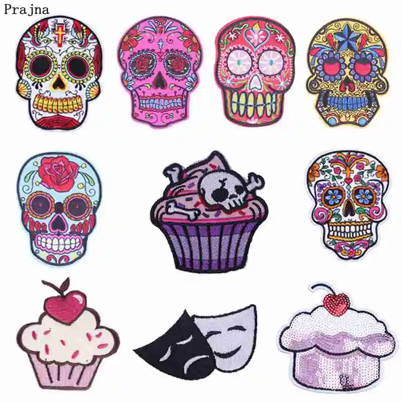 

Prajna Punk Style Patches Cake Ice Cream Iron On Patches Black White Patterns Embroidered Patches For Clothing DIY For T-shirts