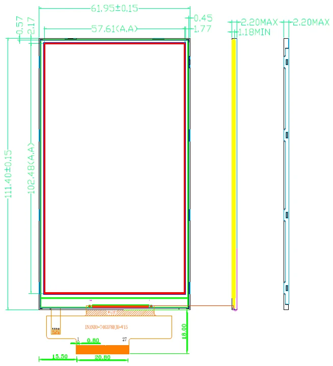 4,6 дюймов 27PIN TFT ЖК-экран(без касания/касания) ILI9488 Привод IC 272(RGB)* 480 8 бит MCU интерфейс