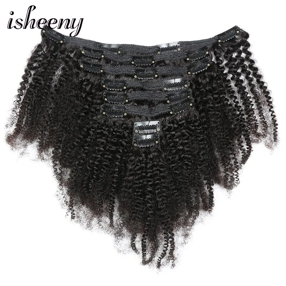 Isheeny 8pcs/set Afro Kinky Curly Wave Human Hair Clip In Hair Extensions 12\ Isheeny 8pcs/set Afro Kinky Curly Wave Human Hair Clip In Hair Extensions 12\