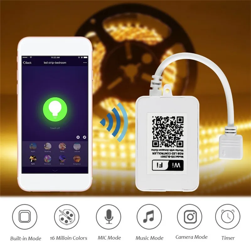 

DC12-24V 40W 5 Pins Wifi Smart Controller For RGBW RGBWW LED Strip Light For Amazon Alexa For Echo