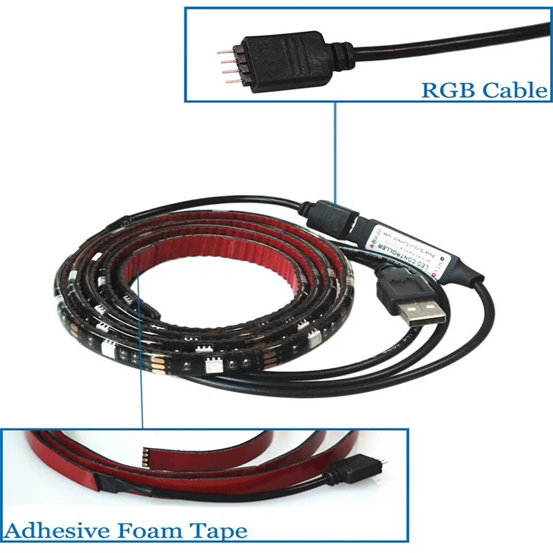 USB LED strip 5050 RGB Flexible Light TV Background 1M 2M 5V 5050 RGB LED Tape Mini 3Key RGB Controller