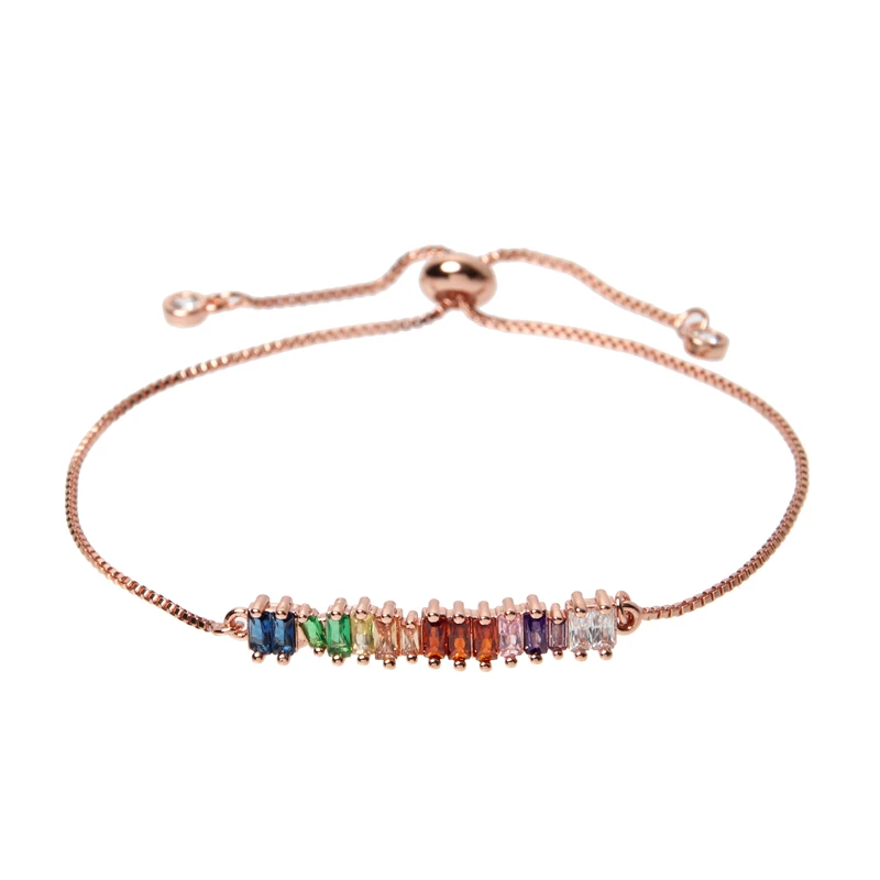 

10PCS Color Protection Rainbow Bar CZ Stones Bracelets,Gold Filled Crystal Zirconia Rectangle Bar Connector Bracelets For Women