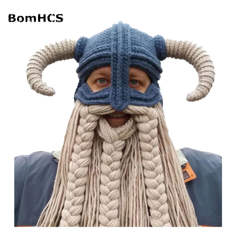 Головные уборы BomHCS Vikings вязаные шапки ручной работы с рожком для бороды вечерние