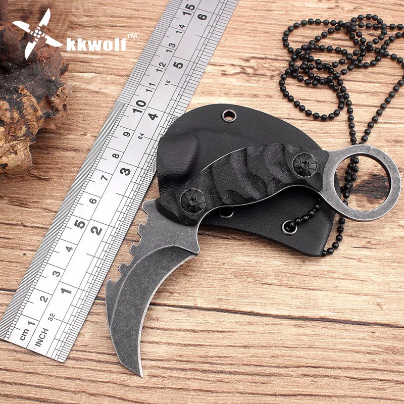 

KKWOLF Handmade Hunting Karambit Knife 58HRC K sheath Counter Strike Fighting Survival Tactical Knife Claw Camping knives Tools