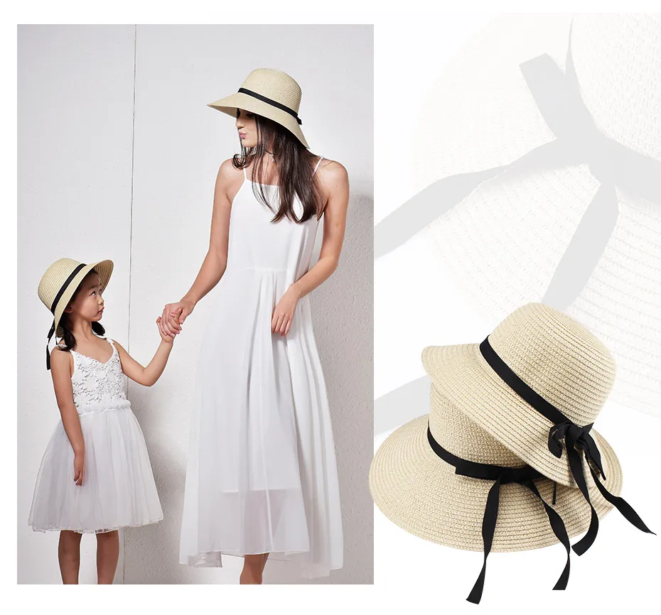 FURTALK, летняя Солнцезащитная шляпа для женщин, Пляжная соломенная шляпа для мамы и детей, для родителей и детей, Солнцезащитная Панама с широкими полями, летняя кепка