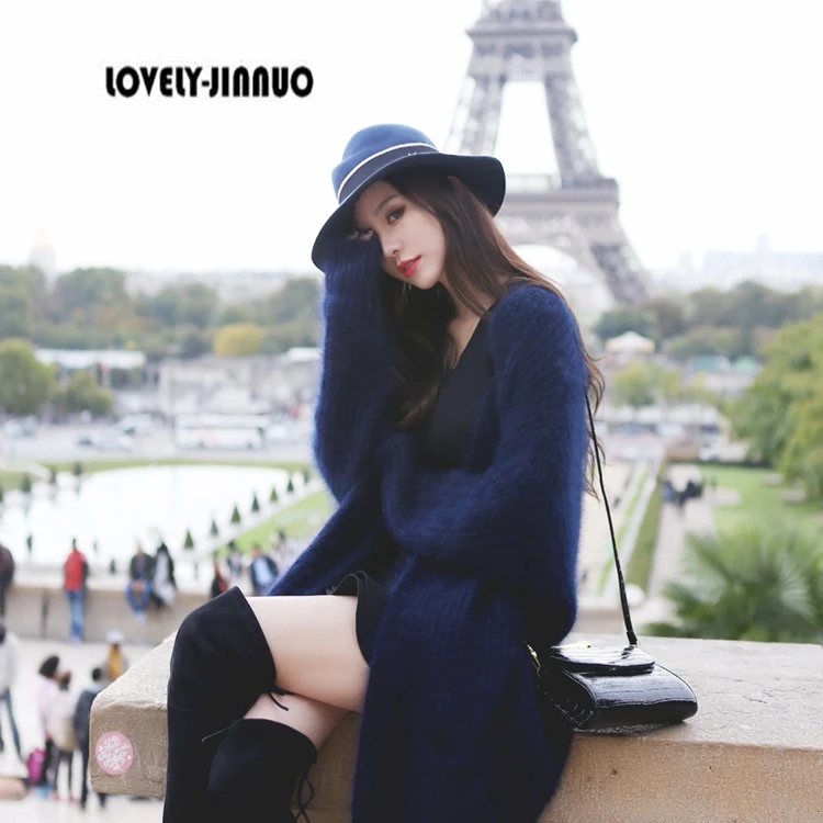 

Ade exclusive custom blue mink cashmere sweater and loose cardigan coat female in the long thick JN432