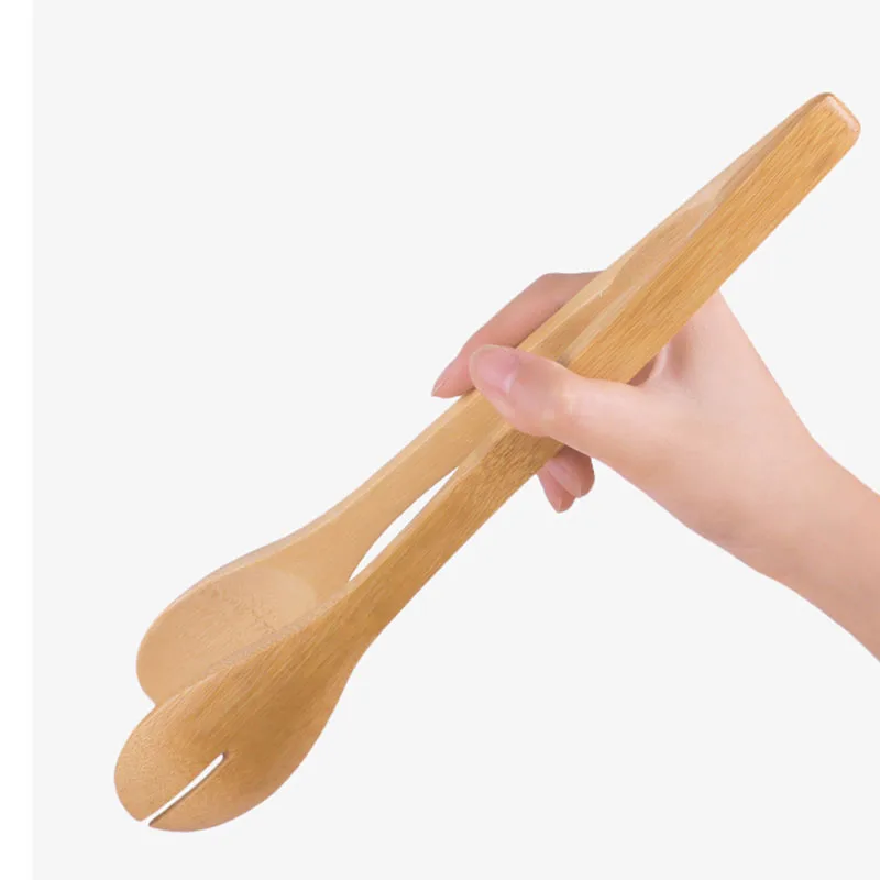 

2pc Bamboo salad tongs 30cm long slotted spoons kitchen food serving cake buffet cooking tongs fondue tools nature friendly