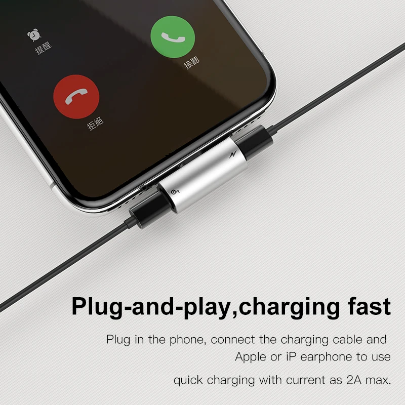 

Baseus For iPhone XR XS Max XCharging Adapter 2 in 1 Audio adapter For iPhone 8 7 Plus Charging/Music/Calling Adapter For Phone