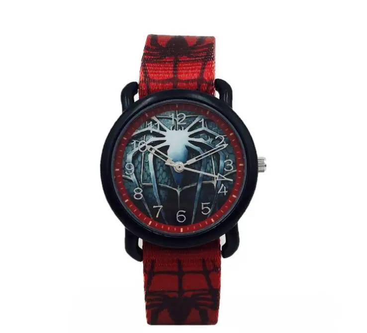 Детские парусиновые часы с человеком-пауком для мальчиков, модные студенческие водонепроницаемые кварцевые электронные детские часы с героями мультфильмов - Цвет: Красный