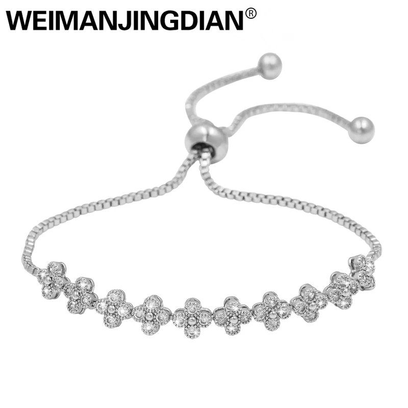

WEIMANJINGDIAN Top Quality Cubic Zirconia Crystal 4 Leaves Flower Fashion Bracelets for Women or Wedding Zircon Jewelry