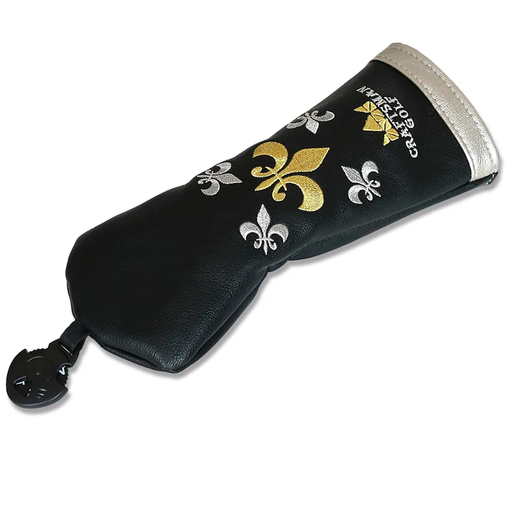

Craftsman Golf Wood Club Head Cover for Hybrid Utility Rescue(2 3 4 5 6 UT) Black PU Leather Trident Flower Embroidery