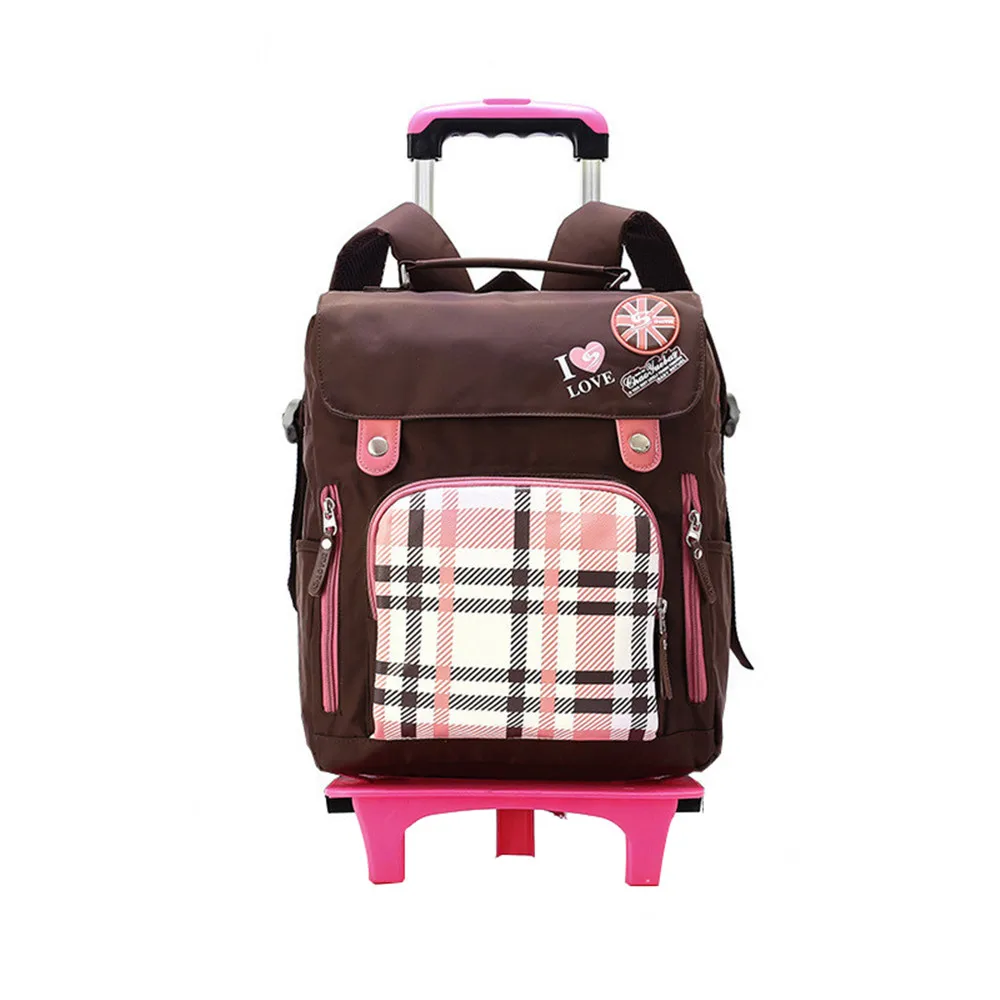 2/6 Колеса Тележка рюкзак школьный ортопедические сумки для детей школьная сумка на колесах школьный рюкзак для мальчиков детская сумка - Цвет: 2 wheels brown