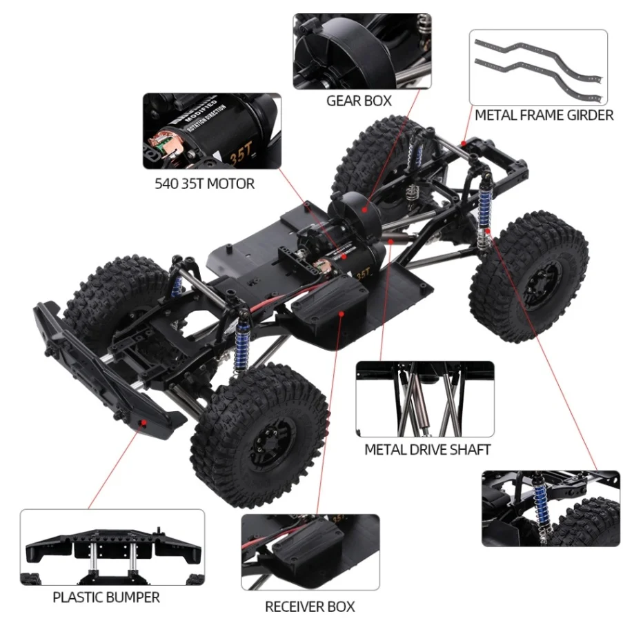Оригинальная рама шасси с колесной базой 313 мм для 1/10 осевого SCX10 II 90046 90047 RC