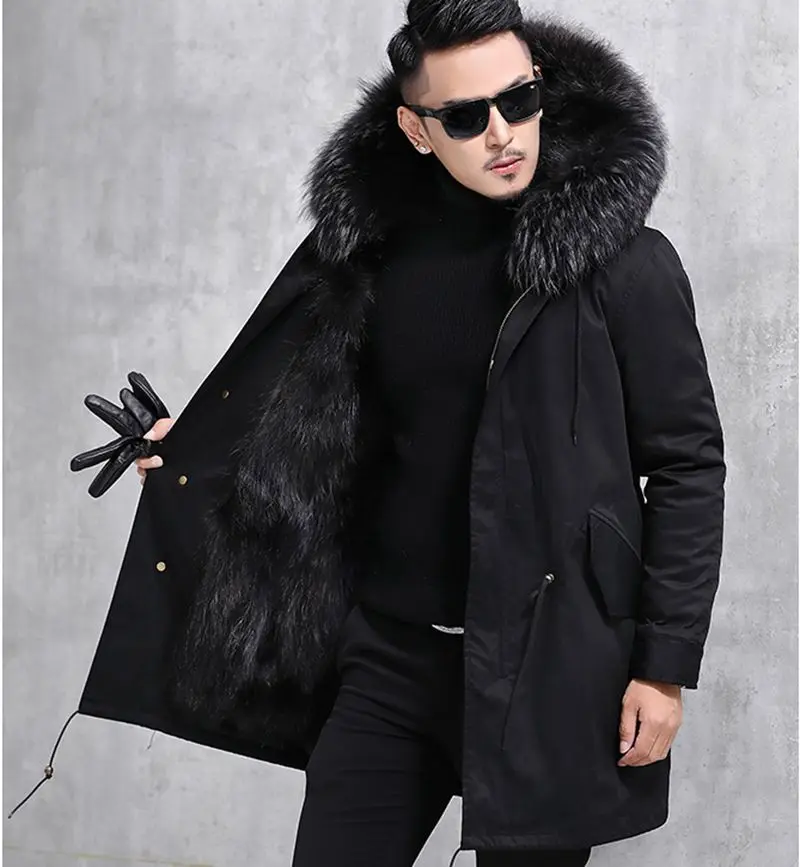 New arrival men's natural fur parka detachable fur lining large raccoon ...