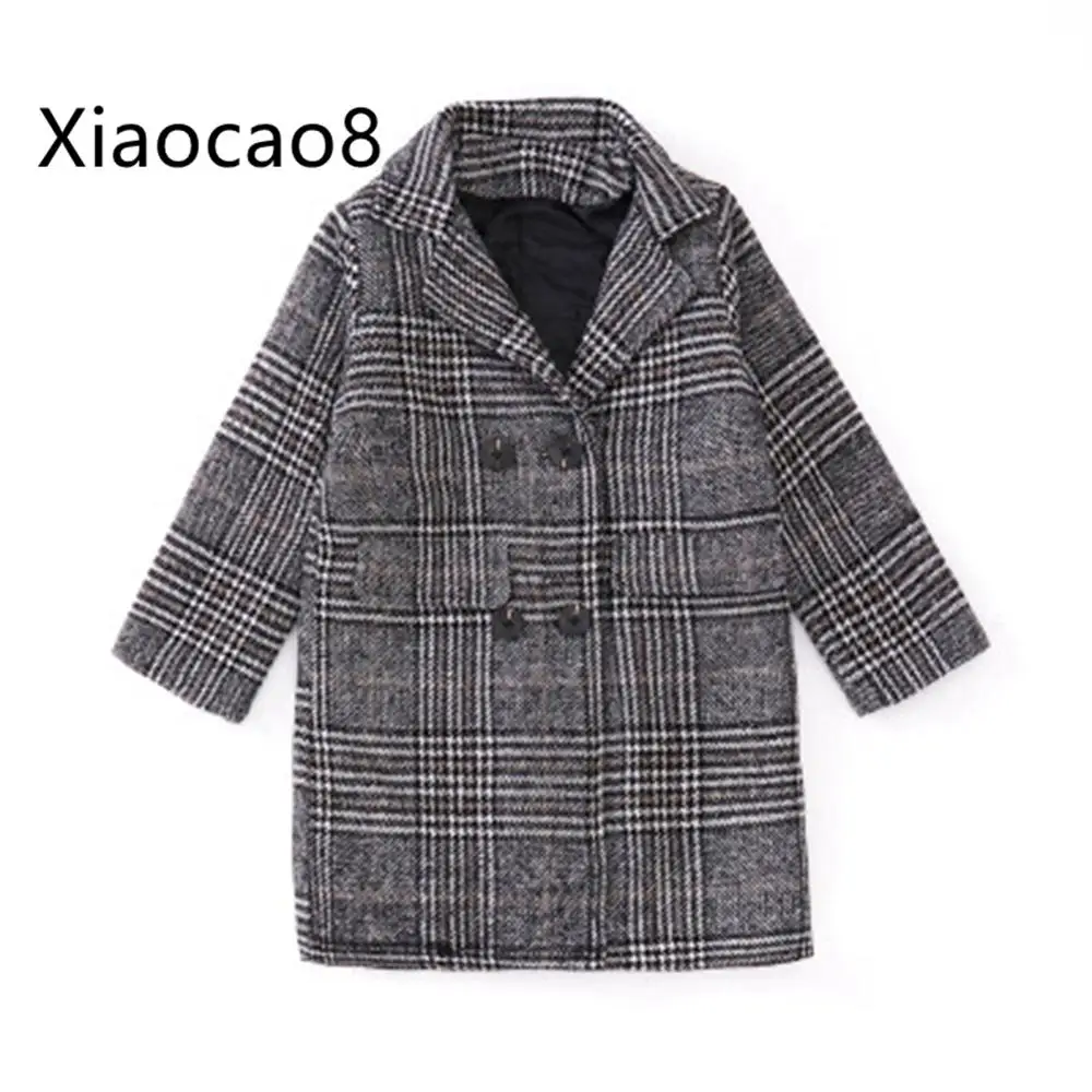 

Winter Autumn Kids Heavyweight Plaid Coats Girls High Quality Woolen Jackets Toddler Children Outerwear Clothes Fashion Coat