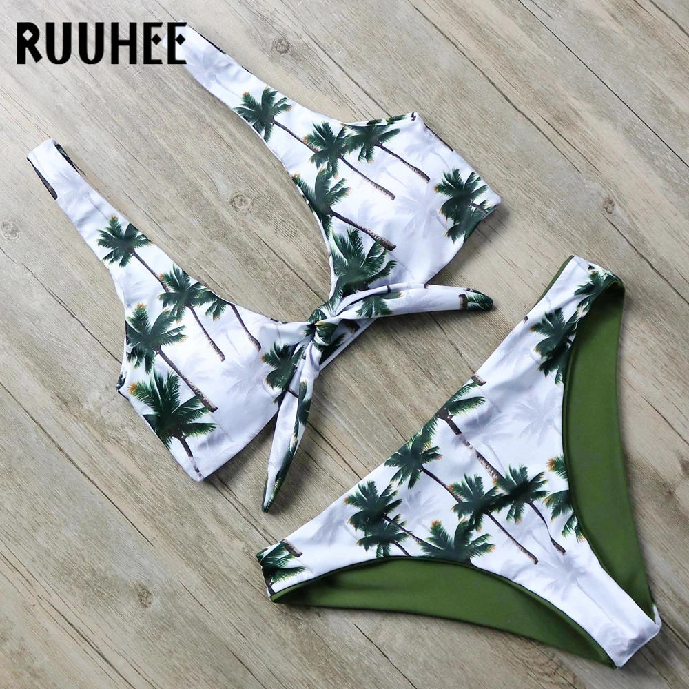 

RUUHEE Bikini Swimsuit Women Swimwear Sport Top Bikini Set Palm Printed Bathing Suit Push Up Summer Beachwear Swimming Suit 2019