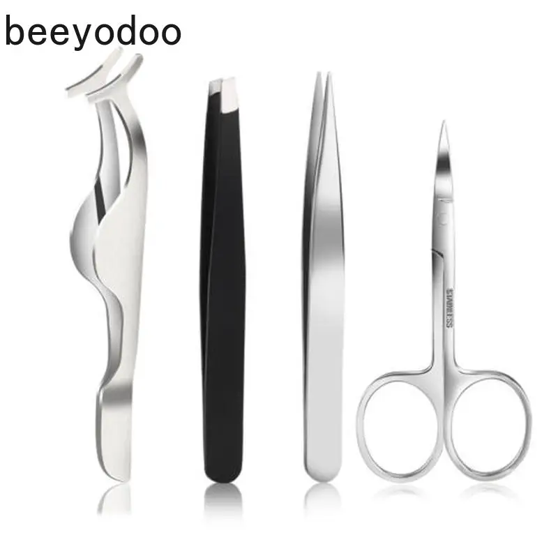 Pçs de Aço Inoxidável Olho Sobrancelha Maquiagem Ferramentas Cílios Postiços Clip Removedor Cabelo Pinças Trimmer Scissor Kit Cosmético 4