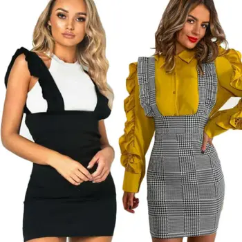 

Fashion Women Black&White Plaid Skirt Party Evening Beach Mini Skirt Sundress Summer Clothes 2019 New