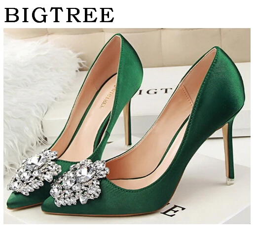 

BIGTREE Pumps Women's Shoes 2017 Summer Solid Color Heel 10 cm Korean Version Sexy Fashion Pointed Diamond Buckle Single Shoes