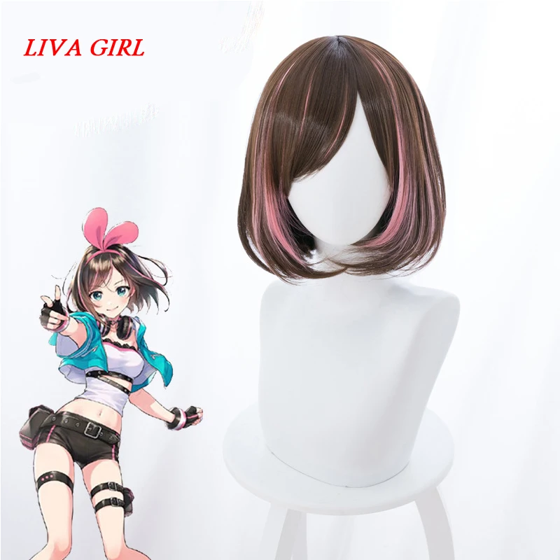 

LIVA GIRL Virtual Youtuber A.I.Channel Kizuna AI Brown And Pink Short Wig Cosplay Costume Super AI Wig Role Play